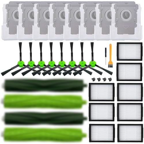 26 Pack Replacement Parts Accessories Compatible for iRobot Roomba i3 i3+ i7 i7+ i4 i6 i6+i8 i8+/Plus E5 E6 E7 J7 i5+j5+ I,E&J Series Vacuum Cleaner 2 Roller Brush & 8 Filters & 8 Side Brushes &8 bags