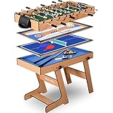 SereneLife 5in1 Folding Multi Game Table, 40" Full Size Combo Sports Arcade Game with Foosball Soccer, Ping Pong, Pool Billiards, Bowling & Shuffleboard Set, Wood Construction for Play Rec Room