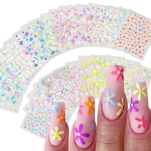 Flowers Nail Art Stickers Decals Colorful Flower Rose Daisy Cherry Blossoms Nail Stickers Design 3D Self-Adhesive Flowers Nail Art Supplies Charms for NailsArt Manicure Tips Decoration 30 Sheets