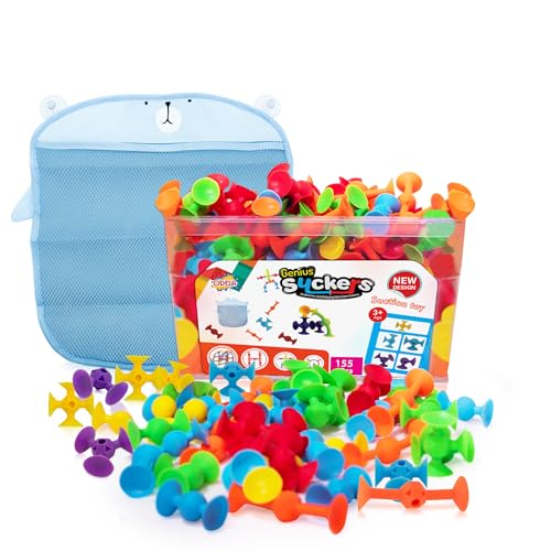 ODELA Genius Suckers 155Pcs Suction Toy Kids Sensory Toys – Baby Toy Suckers Building Toys – STEM Development Sucker Toys for Kids – Colorful Suction Toy for 3 Year Olds – Interactive Bath Toy Set