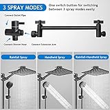 High/Low Pressure Water Rain Shower Head with 11 Inch Adjustable Extension Arm and 5 Settings Handheld Shower Head Combo,Powerful Shower Spray - Matte Black, 12 Inch