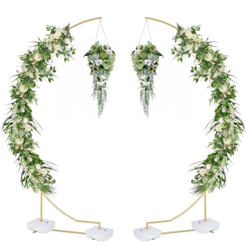 Vincidern 2pcs Curved Gold Metal Wedding Arch Backdrop Stand, 8.2ft Balloon Arch Stand, Event Decoration for Wedding Ceremony, Engagement Party, Celebration Decoration