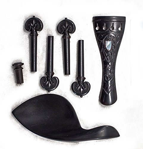 Ebony Violin Parts Set 4/4 Black Shell Inlay Tailpiece Endpin Peg Chinrest