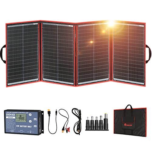 DOKIO 200W 18V Portable Solar Panel Kit Folding Solar Charger with 2 USB Outputs for 12v Batteries/Power Station AGM LiFePo4 RV Camping Trailer Car Marine