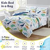 Kids Bedding Set Bed in a Bag for Boys and Girls Toddlers Printed Sheet Set and Comforter , Twin, Dinosaur