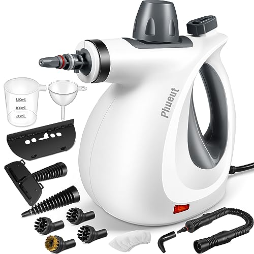 Phueut Pressurized Handheld Multi-Surface Natural Steam Cleaner with 12 pcs Accessories, Multi-Purpose Steamer for Home Use, Steamer for Cleaning Floor, Upholstery, Grout and Car