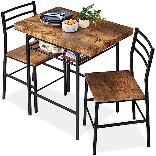 Best Choice Products 3-Piece Modern Dining Set, Space Saving Dinette for Kitchen, Dining Room, Small Space w/Steel Frame, Built-in Storage Rack - Medium Brown/Black