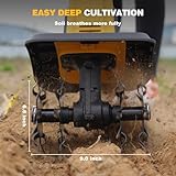 Alloyman 20V Cordless Tiller Cultivator, 360RPM Electric Garden Tiller, with 2 * 2.0Ah Batteries & Charger, 9In Tilling Width and 6.6In Depth Garden Rototiller for Lawn/Gardening/Soil Cultivation