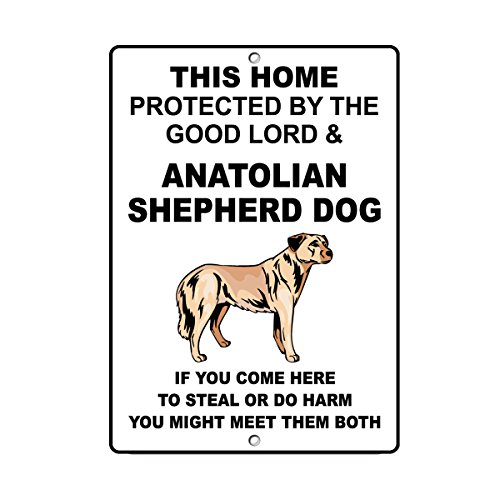 Fastasticdeals Anatolian Shepherd Dog Dog Home Protected by Good Lord and Novelty Metal Sign