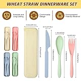 Jinei 50 Sets Wheat Straw Utensils Reusable Travel Utensils Set with Case Portable Spoon Knife Forks Dinnerware Eco Friendly Cutlery for Kids Adults Camping