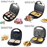 10 in 1 Waffle Maker with Removable Plates, 750W Electric Breakfast Sandwich Maker with Non Stick Coating, Compact Dual Panini Press Grill Machine for Donuts, Madeleine, Burgers, Snacks and Desserts