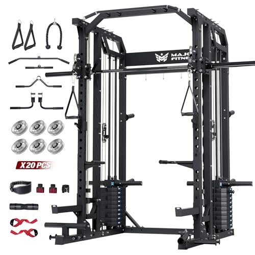 Major Fitness Drone2 Premium Smith△ Machine – All-in-One Home Gym Squat Rack with Aluminum Pulley Set , Weight Bar, Dual LAT Pull-Down Systems & Cable Crossover Machine for Full-Body Workouts