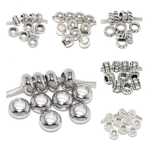 50 Spacers in Bulk Lot Pack Mixed 5 different Design Stater Spacer Charms Beads Fits Pandora Jewelry