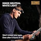 SLONIK Headlamp Rechargeable - 1000 Lumen LED USB Rechargeable Headlight - IPX4 Waterproof Head Lamp with Bright 60 ft Flashlight Beam - Hiking & Outdoor Camping Gear, Black - LED Headlamp