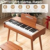 UISCOM Kids Keyboard Piano, 37 Keys Digital Piano, Toddler Musical Instruments, Wooden Kids Piano with Bench, Toddler Piano for 3+ Girls and Boys, Brown