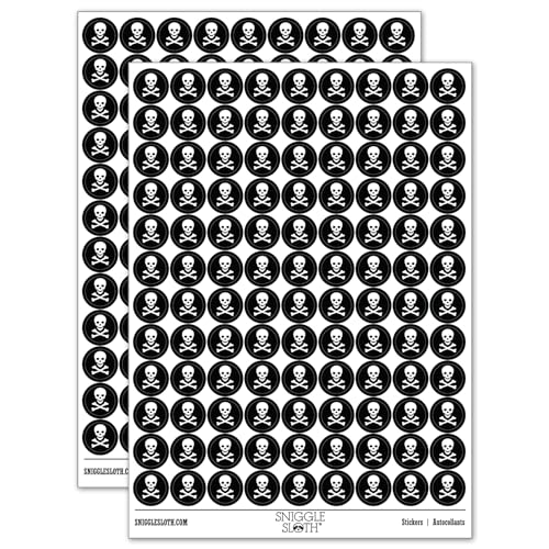 Skull and Crossbones Solid 200+ Round Stickers - Matte Finish - 0.50" Size - Black