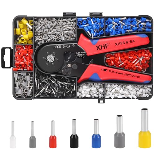 XHF 1700 PCS Ferrule Crimping Tool Kit with Hexagonal Ferrule Crimper Insulated Wire End Ferrules Terminals