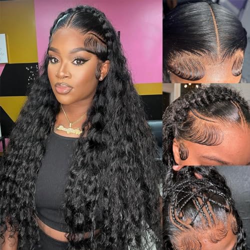 26 Inch Deep Wave Lace Front Wigs Human Hair Pre Plucked 200% Density 13x6 Deep Curly Lace Frontal Human Hair Wig For Women Natural Color