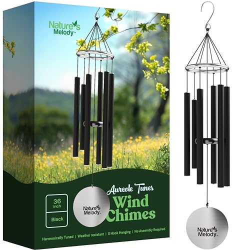 Nature’s Melody Aureole Tunes Wind Chimes – Outdoor Windchime with 6 Tubes Tuned to E Pentatonic Scale, 100% Rustproof Aluminum, Powder Finish & S Hook Hanger for Sympathy, Memorial Gift or Zen Garden