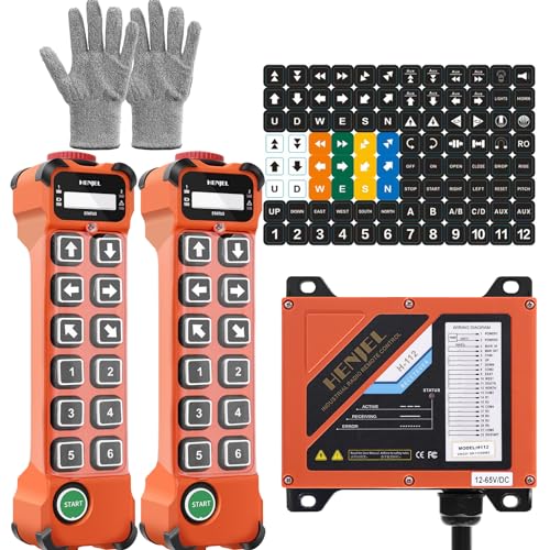 12 Channel Button Wireless Crane Remote Control Industrial Radio Hoist Crane Controller for Overhead Bridge Travelling Gantry Crane 2 Transmitters and 12V 24V 36V Receiver