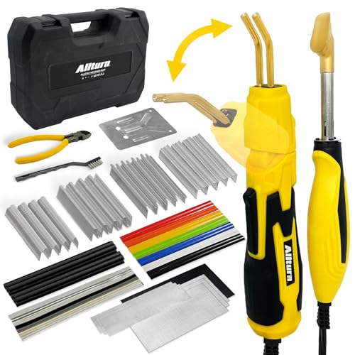 Allturn Plastic Welder 2 in 1,Plastic Welding Kit Car Bumper Repair Kit,4 Types of Plastic Welding Staples,Plastic Welding Rods Consumables Kit,YELLOW.