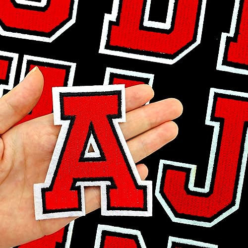 26Pcs Letter Patches Varsity Embroidery Iron on Letters Patches for Clothing Backpacks Hat(A-Z,Red)