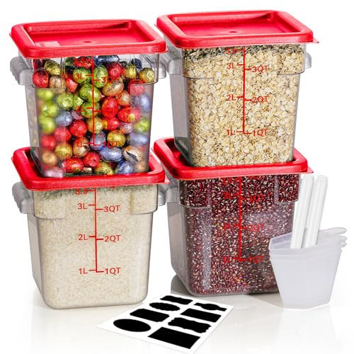 4QT NSF Food Storage Containers: 8 PCS [Food Grade][Hot&Cold Resistant] Commercial Clear Food Storage Containers with Lids for Restaurant Kitchen Proof Dough, Measuring Spoons Included(BPA FREE)