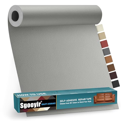 Leather Repair Patch Tape Kit, 17" x 79" Self Adhesive Leather Repair Patch for Furniture, Vinyl Leather Repair Kit for Car Seat, Chairs, Couch, Sofa, Boat Grey