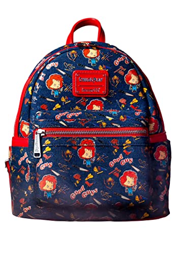 Child's Play Good Guy Chucky Doll Denim AOP Mini Backpack, Horror Fashion Bag Standard