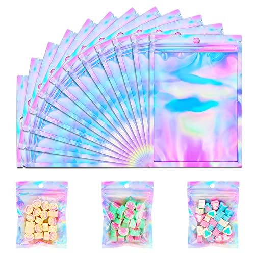150 Pack Holographic Bags 5 x 7 Inches, Resealable Smell Proof Bags Packaging Bag for Small Business, Holographic Sealable Baggie Zip Pouch for Food Storage, Candy, Jewelry Selling
