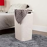 Mind Reader 60L Slim Laundry Hamper, Clothes Basket, Lid, Wicker Design, Plastic, 17.65"L x 13.75"W x 24.15"H, Ivory