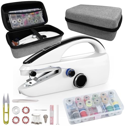 Sewing Kit:Sewing bliss in one box.Handheld sewing machine,beginner's sewing kit with storage,two power supply modes,portable mini sewing machine,Handheld Sewing Machine for Beginners.All White