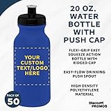 DISCOUNT PROMOS Custom 20 oz. Water Bottles with Push Cap Set of 50, Personalized Bulk Pack - Perfect for Gym, Hiking, Camping, Outdoor Sports - Reflex Blue