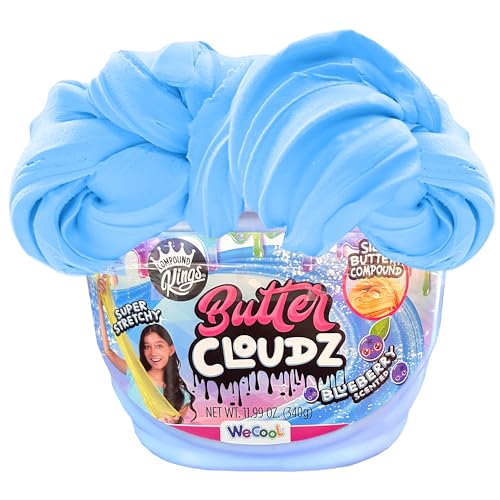 COMPOUND KINGS Fluffy Butter Cloudz Compound Bucket for Girls & Boys | Sensory Toys | Non-Toxic & Non-Sticky | Stress Relieving Tactile | Bright Blueberry Slime Gift