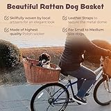 Wiklibox Natural Wicker Dog Bike Basket - 100% Organic Rattan Pet Carrier with Protective Grille - Eco Friendly Design - Soft Cotton Cushion & Mounting Bracket for Secure Bicycle Rear Luggage Rack