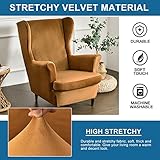 KRFOONN Wingback Chair Cover Slipcovers 2 Piece Stretch Velvet Plush Wing Chair Covers Slipcovers Wingback Sofa Covers Armchair Covers Furniture Protector for Living Room, T14