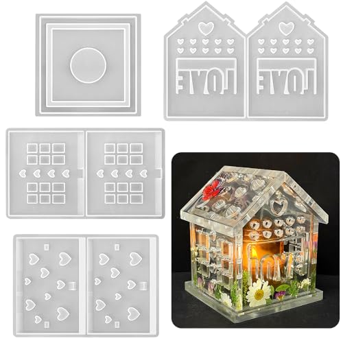 RESINWORLD 3D Combined Heart House Tealight Holder Silicone Mold, House Candle Holder Mold for Epoxy Resin