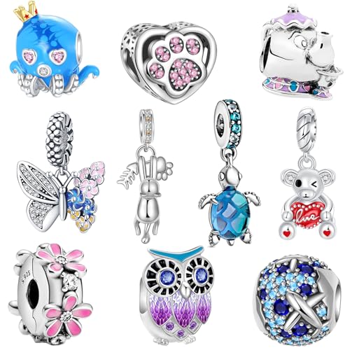 ARVALILS 10 Pack Charms 925 Sterling Silver fits Bracelets and Necklace Pendant Bead Charms Jewelry Gift for Women Family Friends