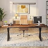 Tribesigns 70.8-Inch Executive Desk, Large Computer Office Desk Workstation, Modern Simple Style Laptop Desk Study Writing Table Business Furniture for Home Office (Brown/Black, 70.8 Inch)