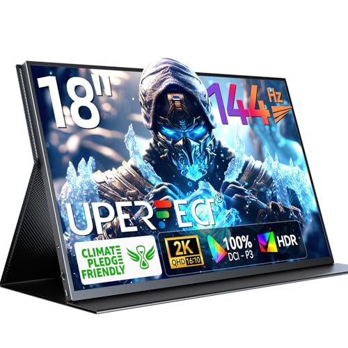 UPERFECT 2K 144Hz Portable Gaming Monitor 18" 2560x1600 QHD 100% DCI-P3 FreeSync HDR Laptop w/VESA, Frameless Matte IPS Eye Care Second Monitor for Game Console (UGame K118)