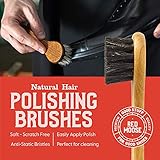 RED MOOSE 3pc Shoe Shine Kit - Shoe Brush and Cleaning Cloth Set - [2] Premium Horsehair Cleaning Brushes and X-Large Buffing Cloth - Leather Polish and Care Set for Shoes and Boots