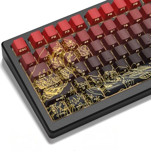 dagaladoo red/Black Kanagawa keycaps Double Shot PBT keycaps Shine Through Keyboard Keys Side Printed Key caps Cherry Profile Custom keycap Set for 100%, 75%, 65%, 60% US Layout Mechanical Keyboard