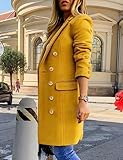 IDEALSANXUN Blazers for Women Business Casual Outfits Fall Winter Long Wool Tweed Jacket 2024 Office Work Clothes Blazer Dress, Yellow, L