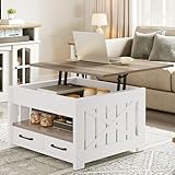 YITAHOME Square Lift Top Coffee Tables for Living Room, Farmhouse Coffee Table with Storage, Small Coffee Tables with 2 Drawers Lifting Top, Wooden Center Table for Home, Grey Wash