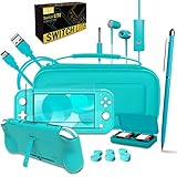 Orzly Switch Lite Accessories Bundle - Case & Screen Protector for Nintendo Switch Lite Console, USB Cable, Games Holder, Grip Case, Headphones, Thumb-Grip Pack & More (Gift Pack - Turquoise Blue)