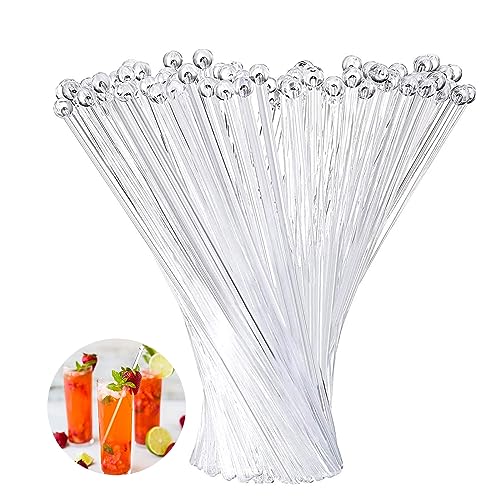 200 Pieces Ball Head Stirrer Disposible Plastic Round Top Crystal Swizzle Sticks, Crystal Cake Pops, Cocktail Coffee Drink Stirrers (Clear)