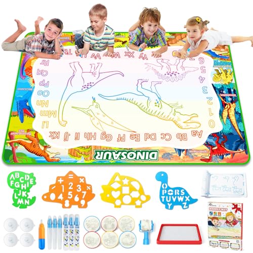 Jasonwell Aqua Water Doodle Mat 60x40 Inches Large Magic Drawing Doodling Mat Coloring Mat Educational Toys Christmas Birthday Gifts for Kids Toddler Boys Girls Age 2 3 4 5 6 7 8 Year Old (Dinosaur)