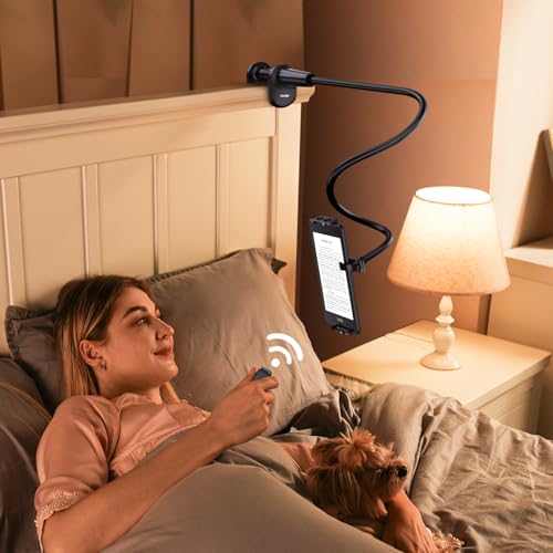 Gooseneck Tablet Holder with Page Turner for Kindle Reading in Bed: Adjustable Desk Bedside Lazy Arm Stand for Kindle Accessories | Gifts for Reading Enthusiast