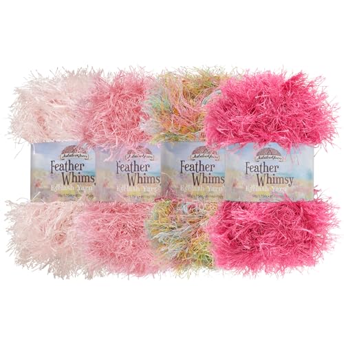 JubileeYarn Feather Whimsy Eyelash Yarn - 50g/Skein Fine Polyester Fur - Shades of Pink - 4 Skeins