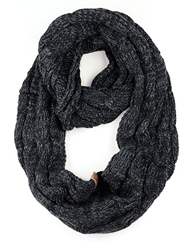 NYFASHION101 Soft Winter Warm Chunky Knit Cowl Infinity Loop Scarf, Black/Gray